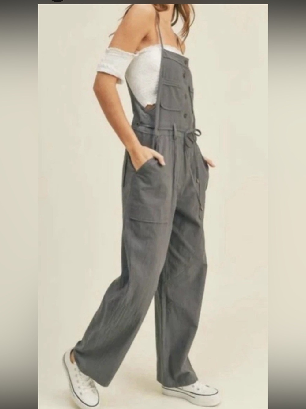 Miou Muse Cotton Dolly Overalls Color: gray/ Blue Garmentory, Size:L NWOT